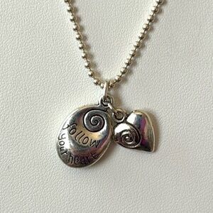 Follow Your Heart Pewter Charm Necklace on Sterling‎ Silver Chain NWT